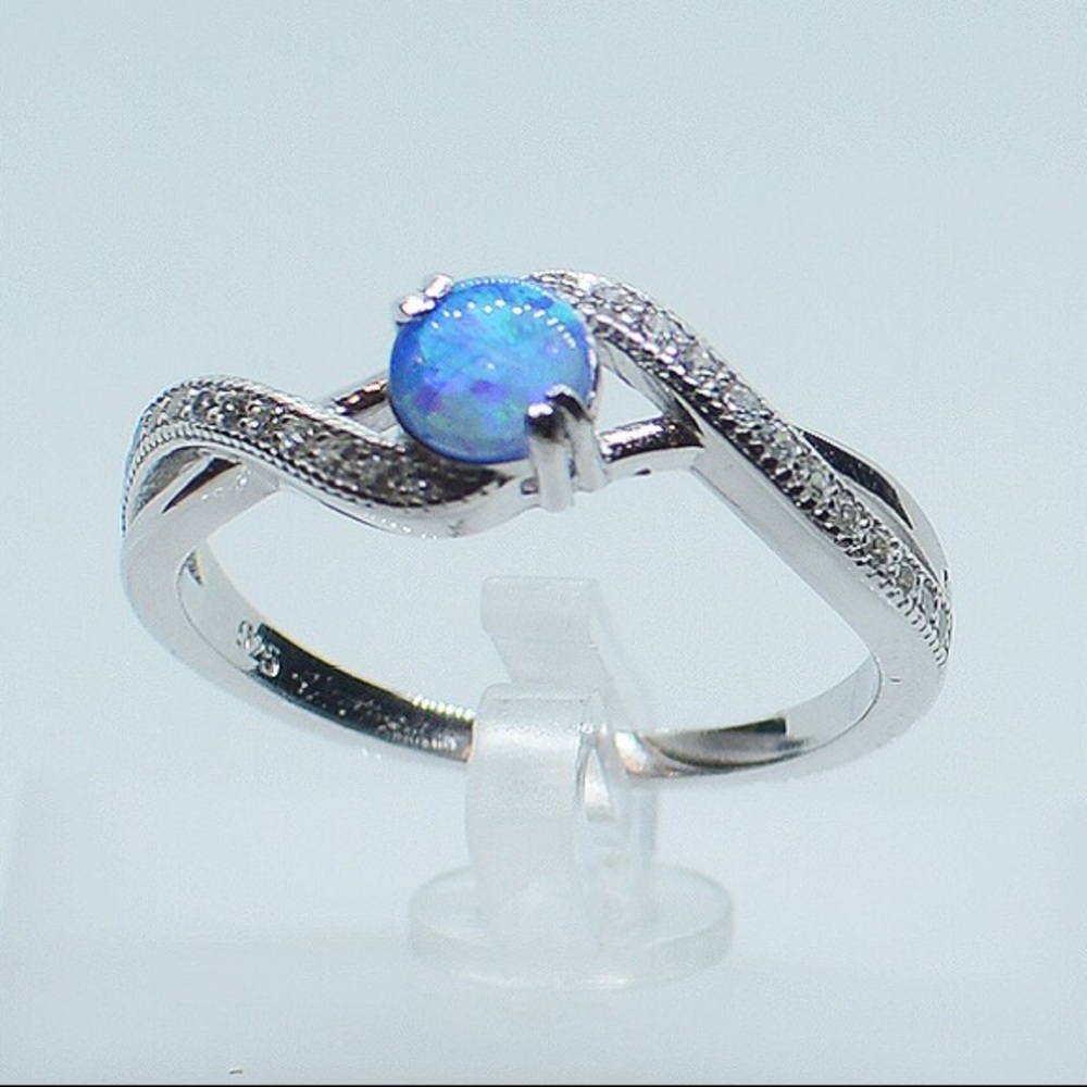 .925 Sterling Silver Blue Opal Infinity CZ Ring - Picture 2 of 5